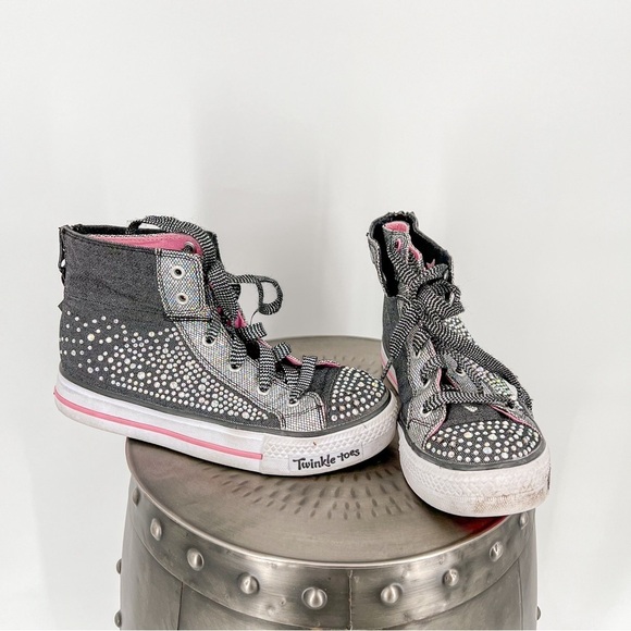 Skechers Twinkle Toes Hi Pewter Fabric Kids Sneaker - Picture 1 of 8